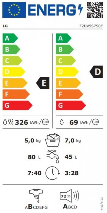 LG F2DV5S7S0E Πλυντήριο Στεγνωτήριο Ρούχων 7kg / 5kg Ατμού