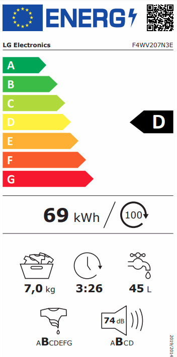 LG F2WV3S7N3E Πλυντήριο Ρούχων 7kg 1200 Στροφών