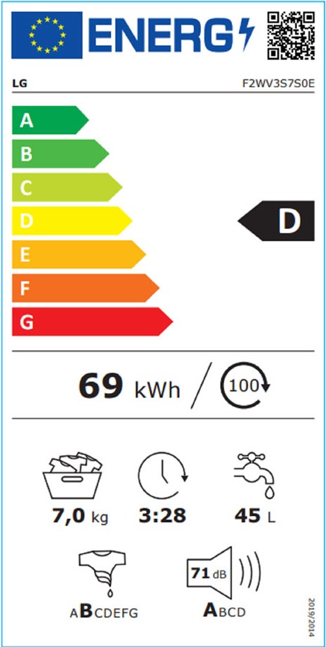 LG F2WV3S7S0E Πλυντήριο Ρούχων 7kg 1200 Στροφών