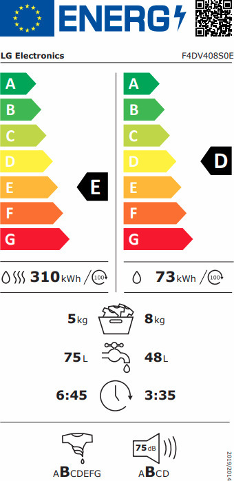 LG F4DV408S0E Πλυντήριο Στεγνωτήριο Ρούχων 8kg / 5kg Ατμού 1400 Στροφές