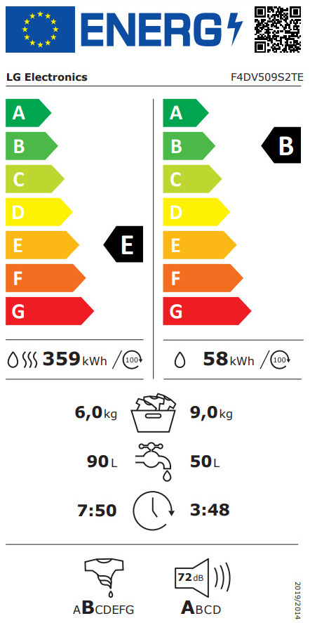 LG F4DV509S2T Πλυντήριο Στεγνωτήριο Ρούχων 9kg / 6kg Ατμού 1400 Στροφές