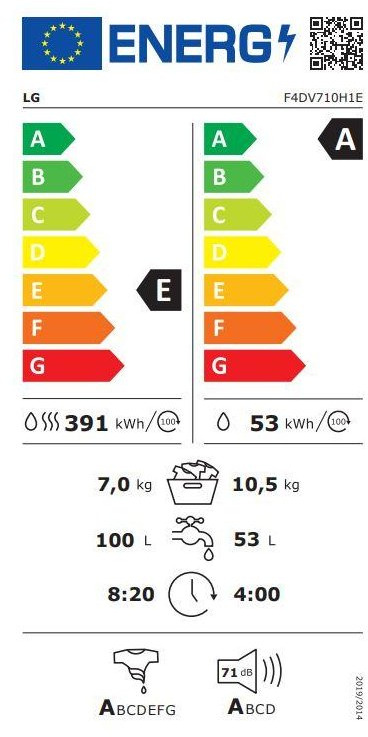 LG F4DV710H1 Πλυντήριο Στεγνωτήριο Ρούχων 10.5kg / 7kg Ατμού 1400 Στροφές