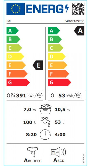 LG F4DV710S2SE Πλυντήριο Στεγνωτήριο Ρούχων 10.5kg / 7kg Ατμού 1400 Στροφές