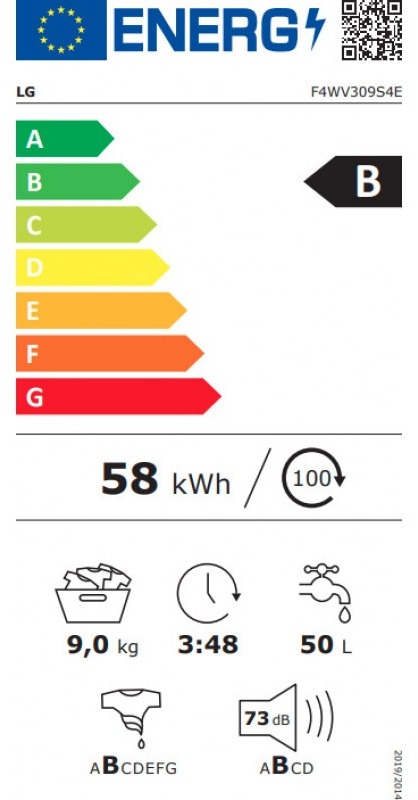 LG F4WV309S4E Πλυντήριο Ρούχων 9kg 1400 Στροφών