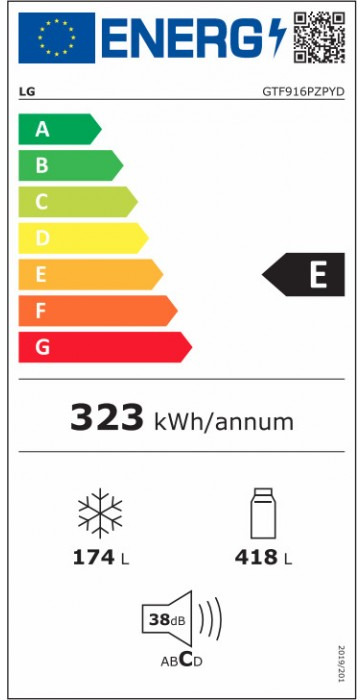 LG GTF916PZPYD Δίπορτο Ψυγείο 592lt No Frost Υ184xΠ86xΒ73cm Inox