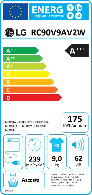 LG RC90V9AV2W Στεγνωτήριο Ρούχων 9kg A+++ με Αντλία Θερμότητας