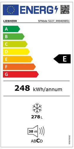 Liebherr SFNbde 5227 Plus Όρθιος Καταψύκτης 278lt No Frost