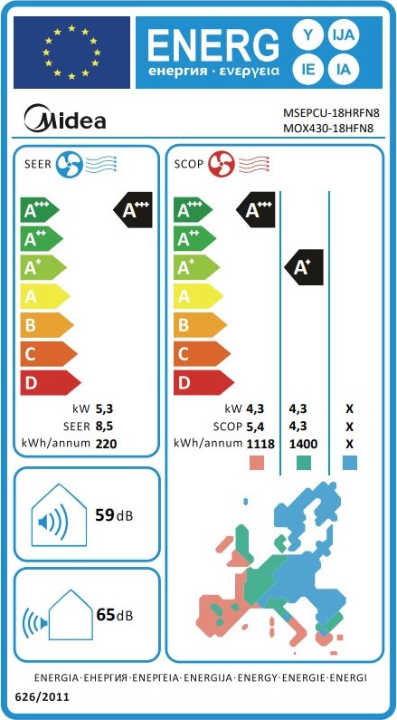 Midea All Easy Pro Nordic MSEPCU-18HRFN8/MOX430-18HFN8 Κλιματιστικό Inverter 18000 BTU A+++/A+++ με Ιονιστή και Wi-Fi