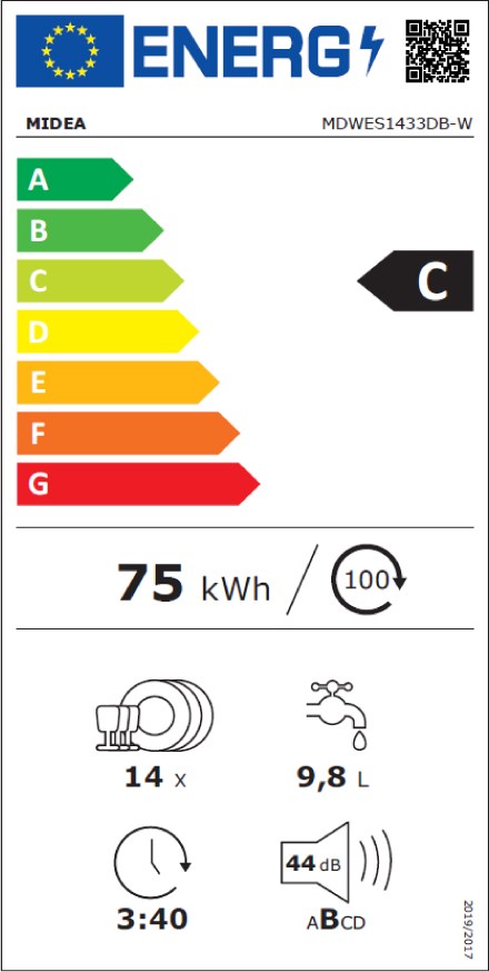 Midea MDWES1433DB Εντοιχιζόμενο Πλυντήριο Πιάτων 59.8cm για 14 Σερβίτσια Λευκό με Wi-Fi