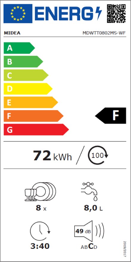 Midea MDWTT0802MS-WF Εντοιχιζόμενο Πλυντήριο Πιάτων 59.5cm για 8 Σερβίτσια Inox με Wi-Fi