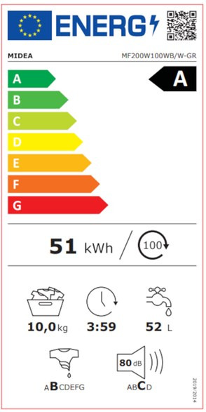 Midea MF200W100WB/W-GR Πλυντήριο Ρούχων 10kg 1400 Στροφών