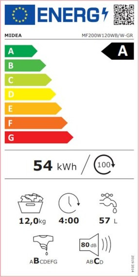 Midea MF200W120WB/W-GR Πλυντήριο Ρούχων 12kg 1400 Στροφών