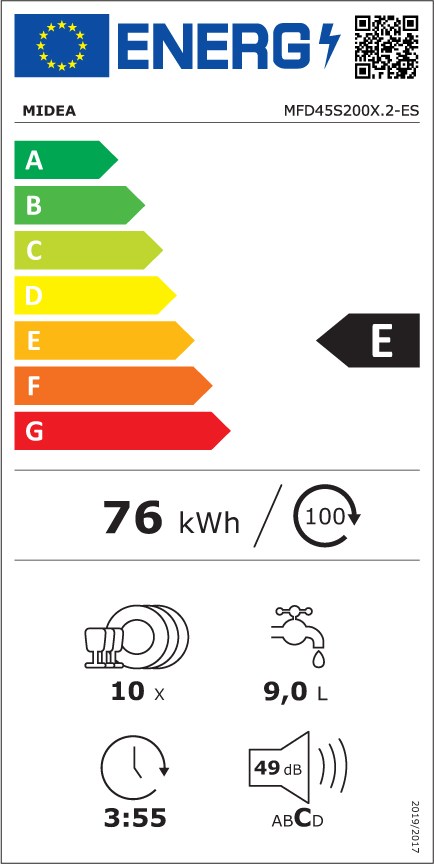 Midea MFD45S200X.2-ES Εντοιχιζόμενο Πλυντήριο Πιάτων 44.8cm για 10 Σερβίτσια Inox με Wi-Fi