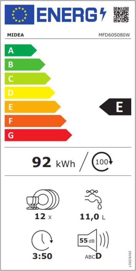 Midea MFD60S080W Ελεύθερο Πλυντήριο Πιάτων 59.8cm για 12 Σερβίτσια Λευκό