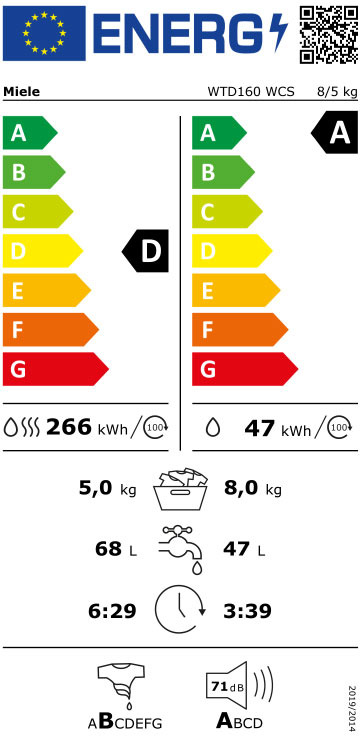 Miele WTD160WCS Πλυντήριο Στεγνωτήριο Ρούχων 8kg / 5kg Ατμού 1500 Στροφές