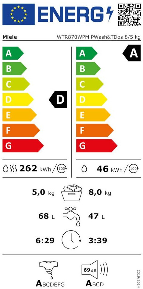 Miele WTR870 WPM Πλυντήριο Στεγνωτήριο Ρούχων 8kg / 5kg 1600 Στροφές