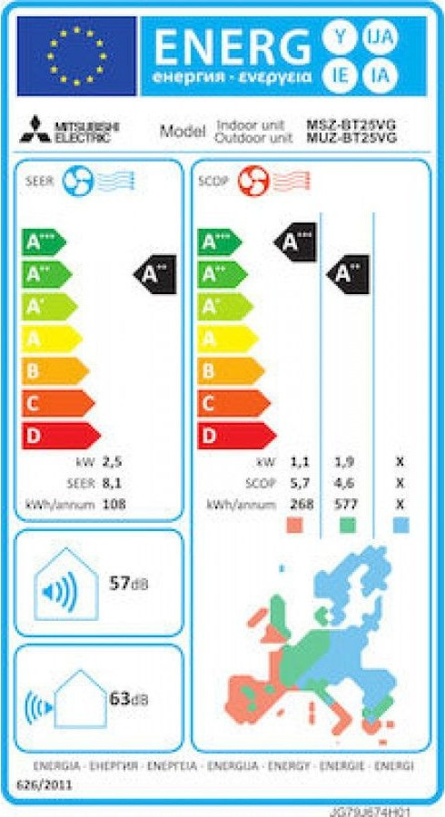 Mitsubishi Electric MSZ/MUZ-BT25VG Κλιματιστικό Inverter 9000 BTU A++/A+++ με Wi-Fi