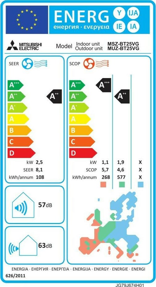 Mitsubishi Electric MSZ/MUZ-BT25VGK Κλιματιστικό Inverter 9000 BTU A++/A+++ με Wi-Fi