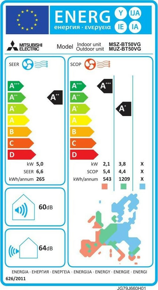 Mitsubishi Electric MSZ/MUZ-BT50VGK Κλιματιστικό Inverter 18000 BTU A++/A+++ με Wi-Fi