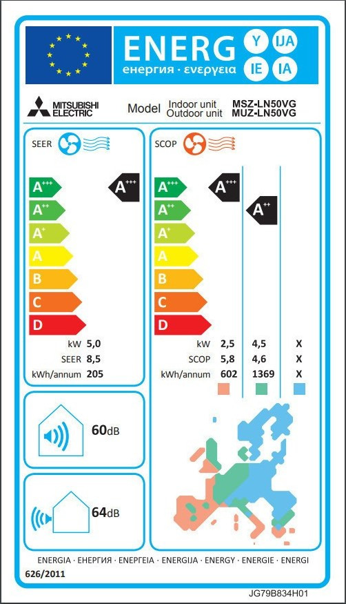 Mitsubishi Electric MSZ/MUZ-LN50VG-B Κλιματιστικό Inverter 18000 BTU A+++/A+++ με Wi-Fi