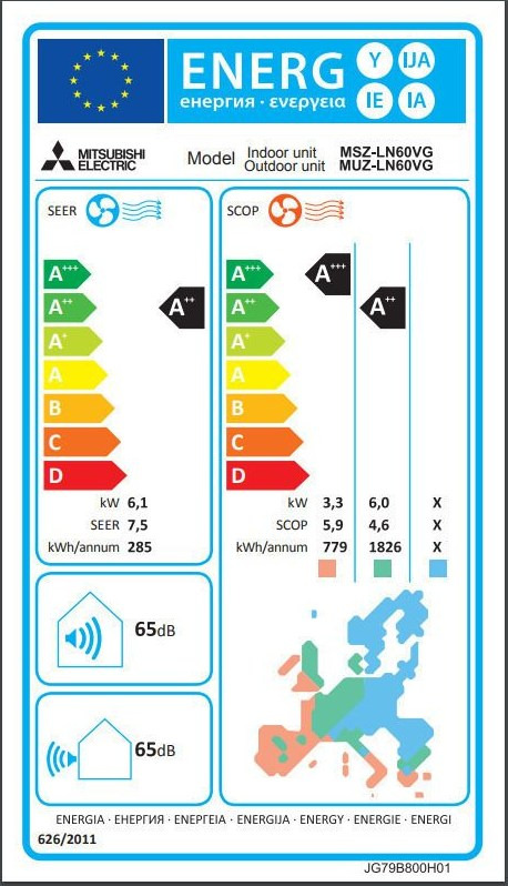 Mitsubishi Electric MSZ/MUZ-LN60VG-B Κλιματιστικό Inverter 22000 BTU A++/A+++ με Ιονιστή και Wi-Fi