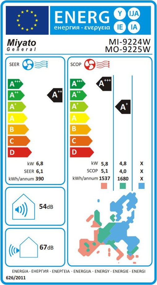 Miyato General MI-9224W/MO-9225W Κλιματιστικό Inverter 24000 BTU A++/A+++ με Wi-Fi