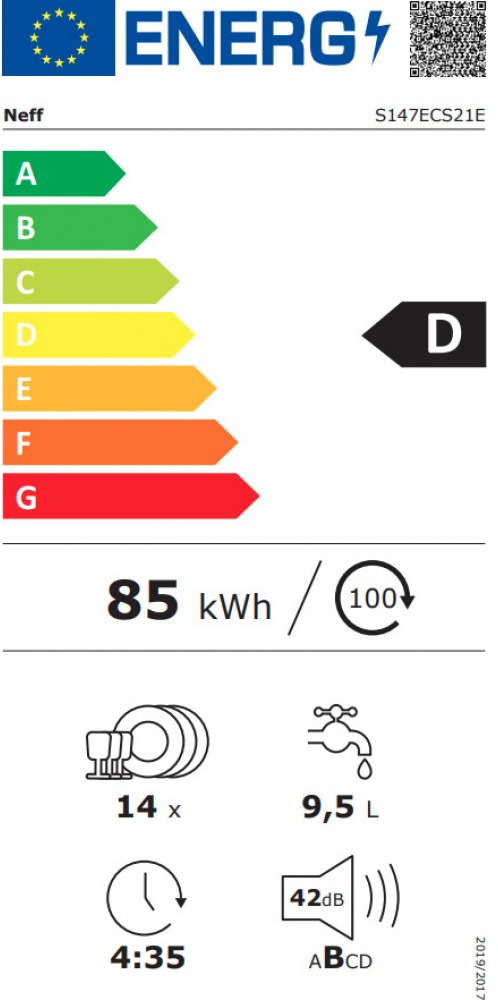 Neff S147ECS21E Εντοιχιζόμενο Πλυντήριο Πιάτων 60cm για 14 Σερβίτσια Inox με Wi-Fi