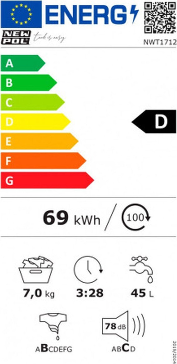 Newpol NWT1712 Πλυντήριο Ρούχων 7kg 1000 Στροφών