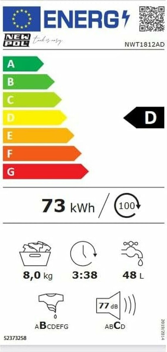 Newpol NWT1812AD Πλυντήριο Ρούχων 8kg 1200 Στροφών