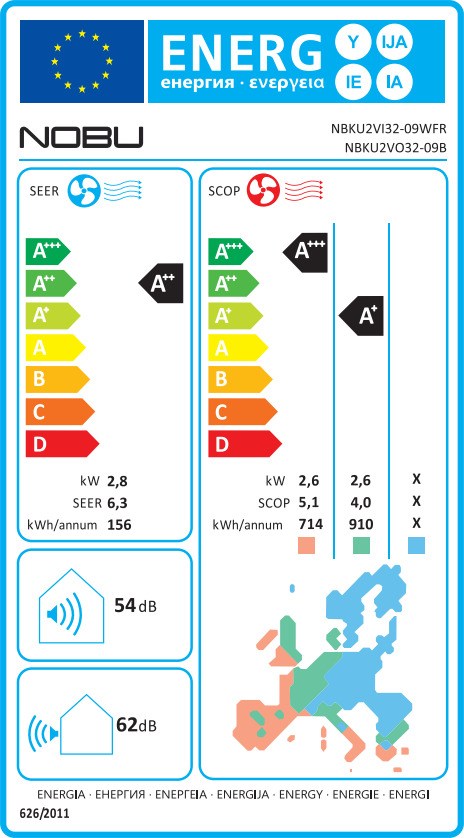 Nobu Kiku NBKU2VI32-09WFR/NBKU2VO32-09B Κλιματιστικό Inverter 9000 BTU A++/A+++ με Wi-Fi