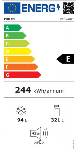 Philco PRF-470XE Δίπορτο Ψυγείο 415lt Full No Frost Υ177xΠ70xΒ67cm Inox