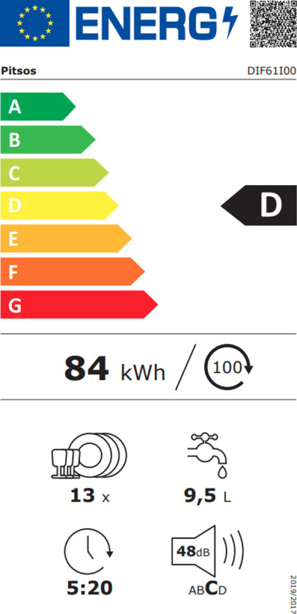 Pitsos DIF61I00 Εντοιχιζόμενο Πλυντήριο Πιάτων 60cm για 13 Σερβίτσια Λευκό με Wi-Fi