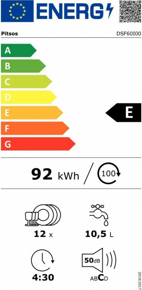 Pitsos DSF60I00 Ελεύθερο Πλυντήριο Πιάτων 60cm για 12 Σερβίτσια Inox με Wi-Fi