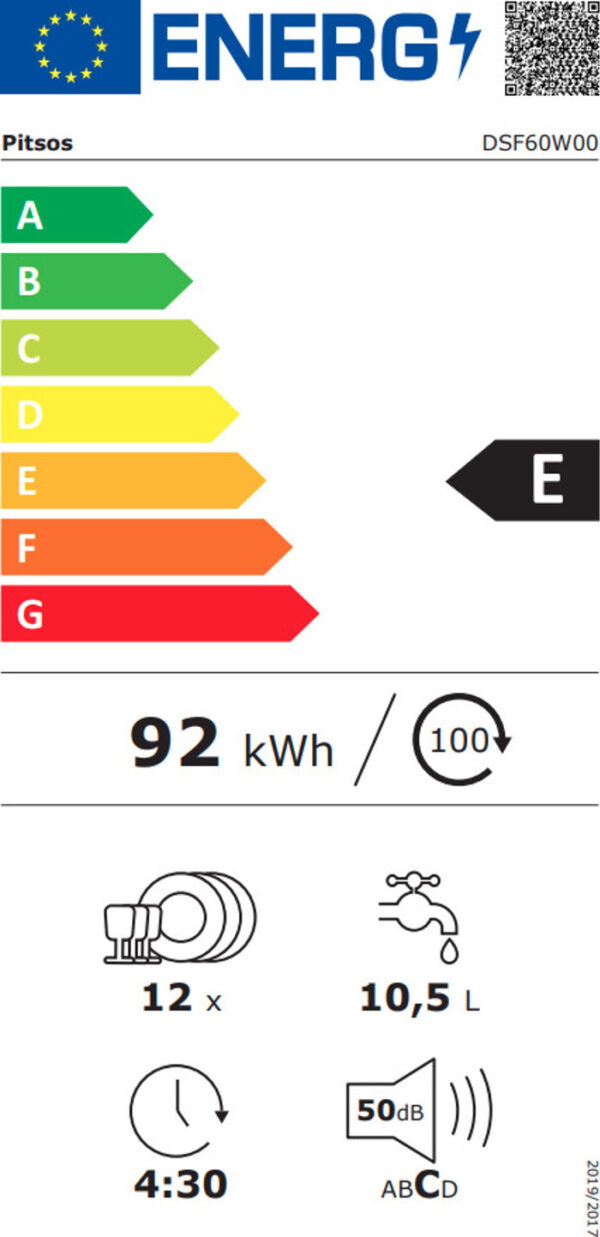 Pitsos DSF60W00 Ελεύθερο Πλυντήριο Πιάτων 60cm για 12 Σερβίτσια Λευκό με Wi-Fi