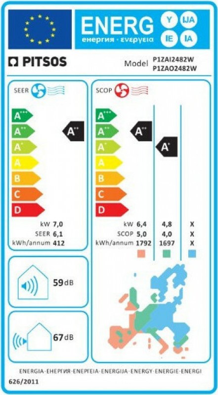 Pitsos Loli P1ZAI2482W/P1ZAO2482W Κλιματιστικό Inverter 24000 BTU A++/A+++ με Ιονιστή και Wi-Fi