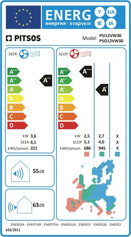 Pitsos New Nefeli Standard PSI12VW30 Κλιματιστικό Inverter 12000 BTU A++/A+++ με Ιονιστή