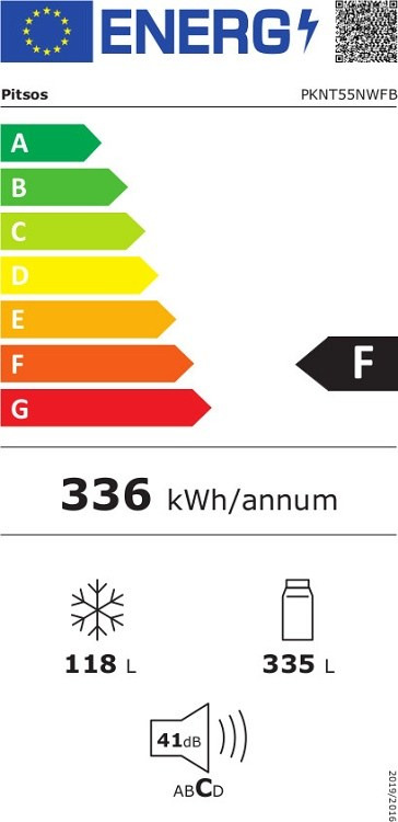 Pitsos PKNT55NWFB Δίπορτο Ψυγείο 453lt Full No Frost Υ186xΠ70xΒ74.5cm Inox