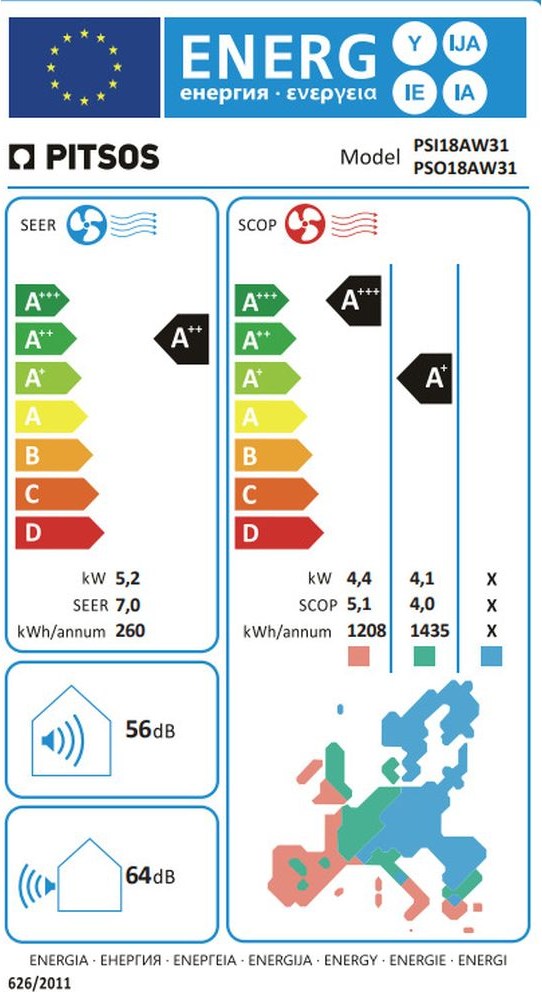 Pitsos PSI18AW31/PSO18AW31 Κλιματιστικό Inverter 18000 BTU A++/A+++ με Ιονιστή και Wi-Fi
