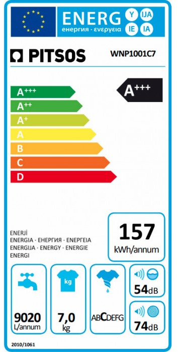 Pitsos WNP1001C7 Πλυντήριο Ρούχων 7kg 1000 Στροφών