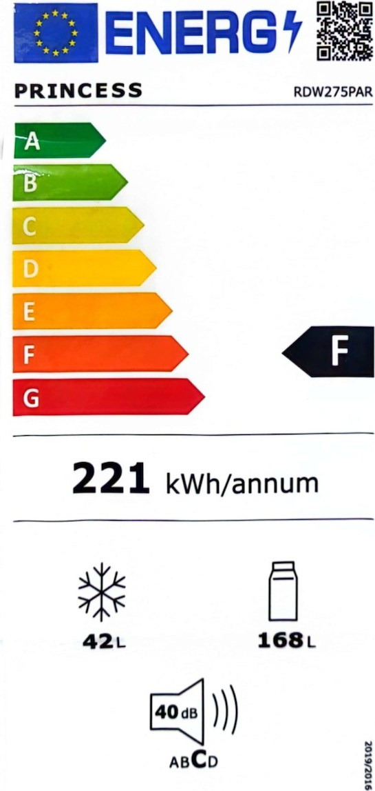 Princess RDW 275 PAR Δίπορτο Ψυγείο 210lt Υ143cmxΠ55cmxΒ55cm Λευκό