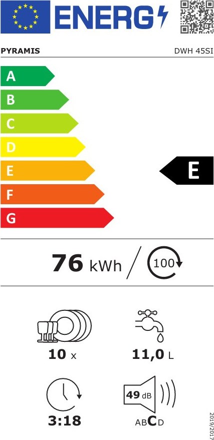 Pyramis DWH 45SI 033000905 Εντοιχιζόμενο Πλυντήριο Πιάτων 44.8cm για 10 Σερβίτσια Inox