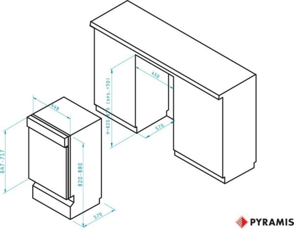 Pyramis DWH 45SI 033000905 Εντοιχιζόμενο Πλυντήριο Πιάτων 44.8cm για 10 Σερβίτσια Inox