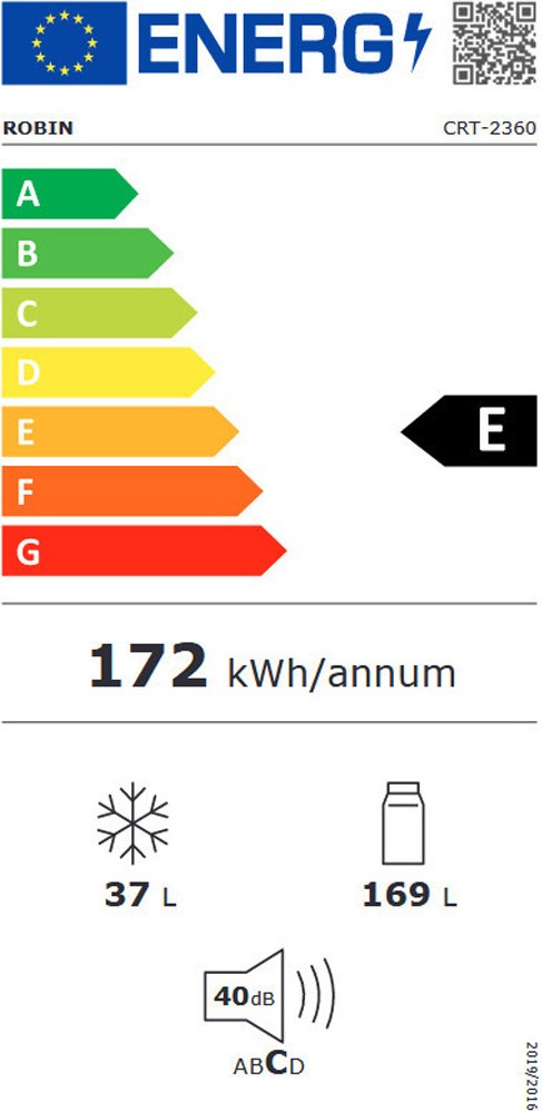 Robin CRT-2360 Δίπορτο Ψυγείο 206lt Υ143xΠ54.5xΒ55.5cm Λευκό