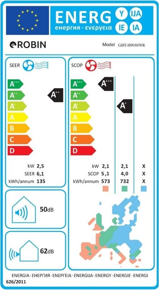 Robin GBT-H9080WR Κλιματιστικό Inverter 9000 BTU A++/A+++ με Ιονιστή και Wi-Fi