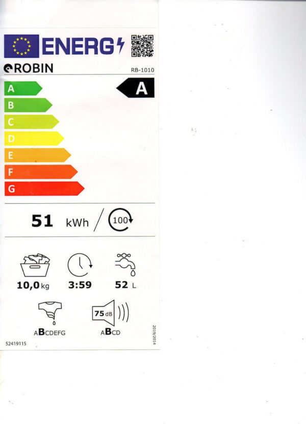 Robin RB-1010 Πλυντήριο Ρούχων 10kg 1400 Στροφών