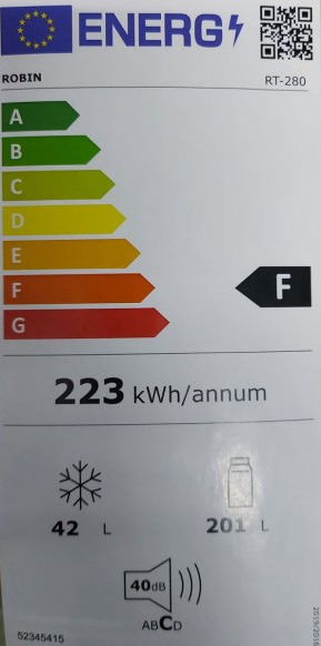 Robin RB-280 Retro Δίπορτο Ψυγείο 243lt Full No Frost Υ157xΠ60xΒ70cm Μπεζ