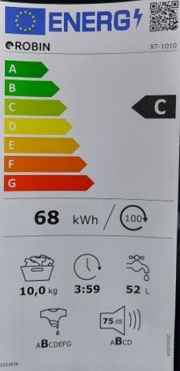 Robin RT-1010 Πλυντήριο Ρούχων 10kg 1400 Στροφών