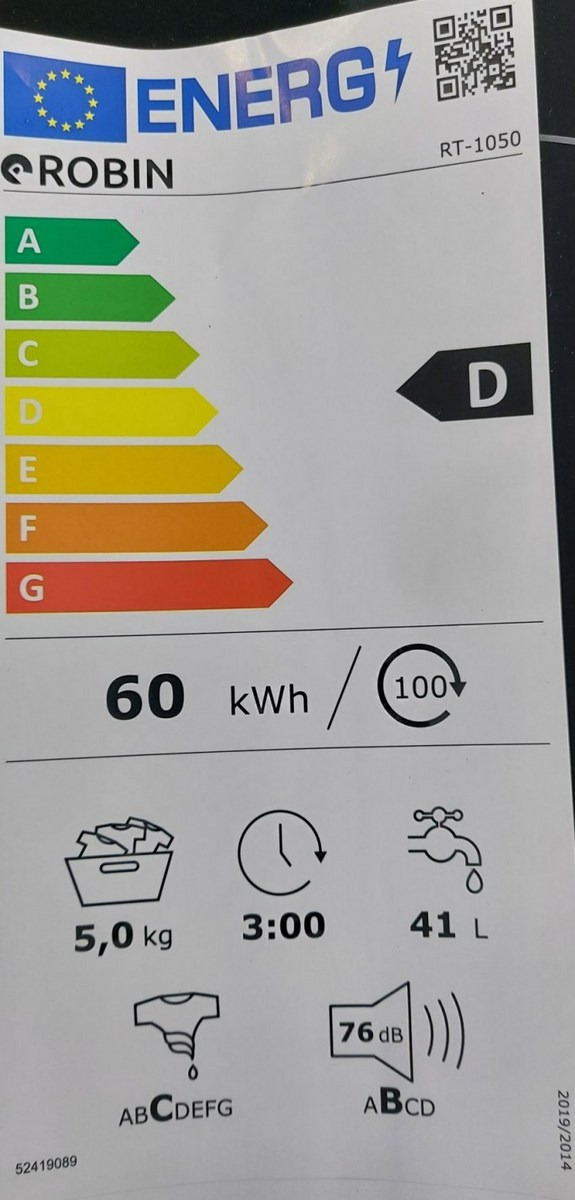 Robin RT-1050 Πλυντήριο Ρούχων 5kg 1000 Στροφών