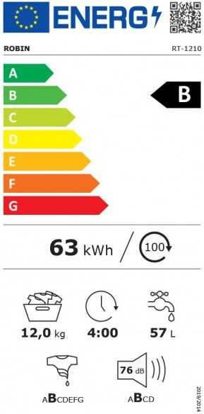 Robin RT-1210 Πλυντήριο Ρούχων 12kg 1200 Στροφών