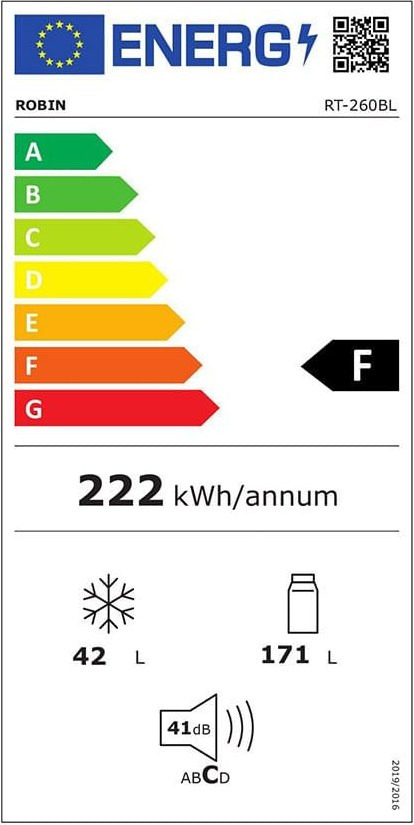 Robin RT-260 BL Δίπορτο Ψυγείο 238lt Υ144xΠ54xΒ60cm Μαύρο